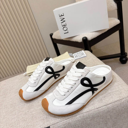 LOEWE 26S MULE SNEAKERS IN WHITE BLACK SUEDE AND NYLON