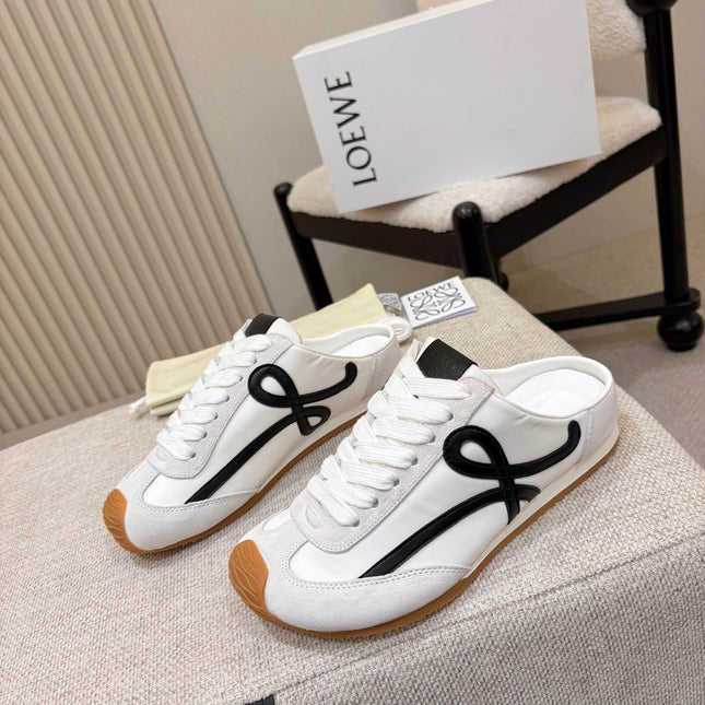 LOEWE 26S MULE SNEAKERS IN WHITE BLACK SUEDE AND NYLON