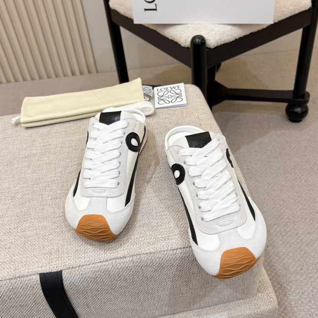 LOEWE 26S MULE SNEAKERS IN WHITE BLACK SUEDE AND NYLON