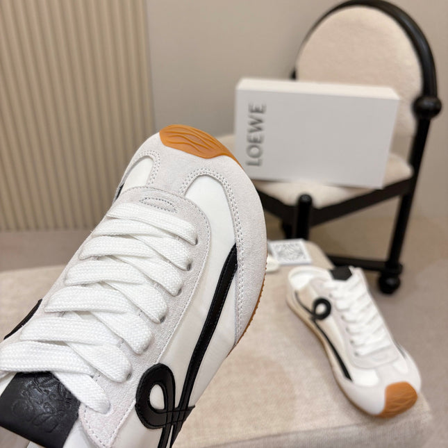 LOEWE 26S MULE SNEAKERS IN WHITE BLACK SUEDE AND NYLON