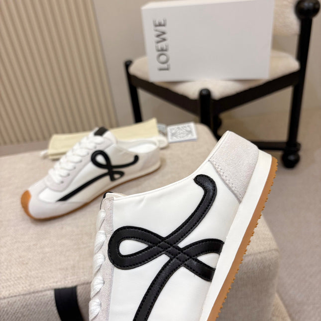 LOEWE 26S MULE SNEAKERS IN WHITE BLACK SUEDE AND NYLON