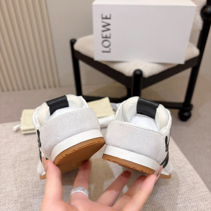 LOEWE 26S MULE SNEAKERS IN WHITE BLACK SUEDE AND NYLON