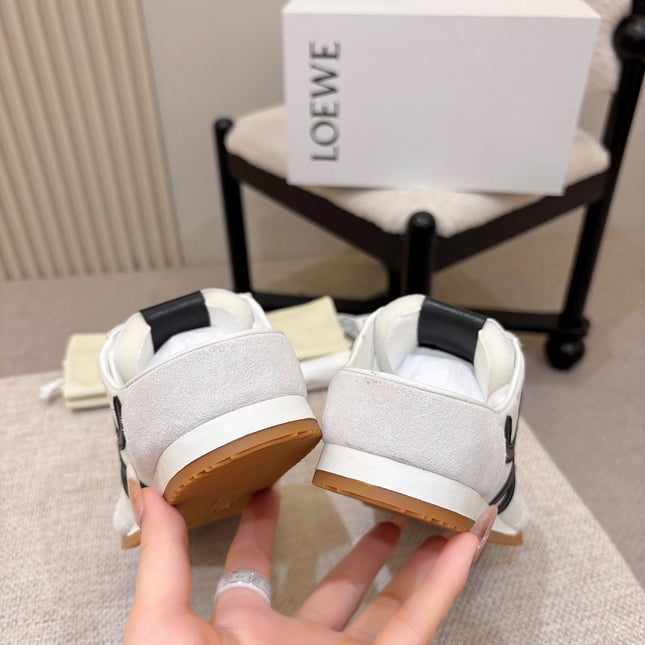 LOEWE 26S MULE SNEAKERS IN WHITE BLACK SUEDE AND NYLON