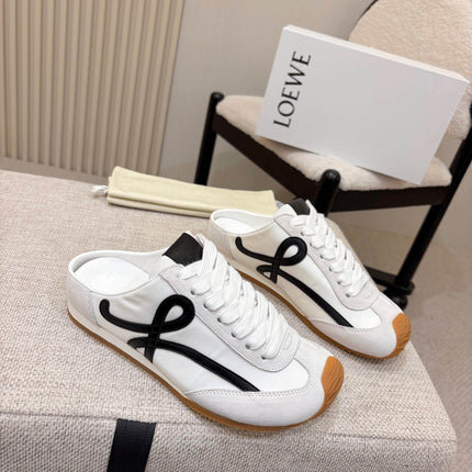 LOEWE 26S MULE SNEAKERS IN WHITE BLACK SUEDE AND NYLON