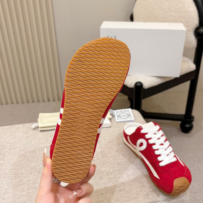 LOEWE 26S MULE SNEAKERS IN WHITE RED SUEDE AND NYLON