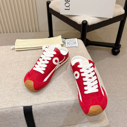 LOEWE 26S MULE SNEAKERS IN WHITE RED SUEDE AND NYLON
