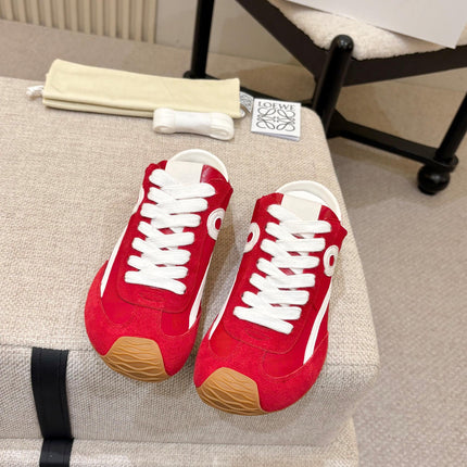 LOEWE 26S MULE SNEAKERS IN WHITE RED SUEDE AND NYLON