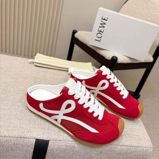 LOEWE 26S MULE SNEAKERS IN WHITE RED SUEDE AND NYLON