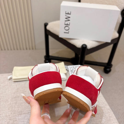 LOEWE 26S MULE SNEAKERS IN WHITE RED SUEDE AND NYLON