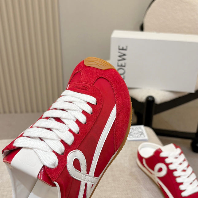 LOEWE 26S MULE SNEAKERS IN WHITE RED SUEDE AND NYLON