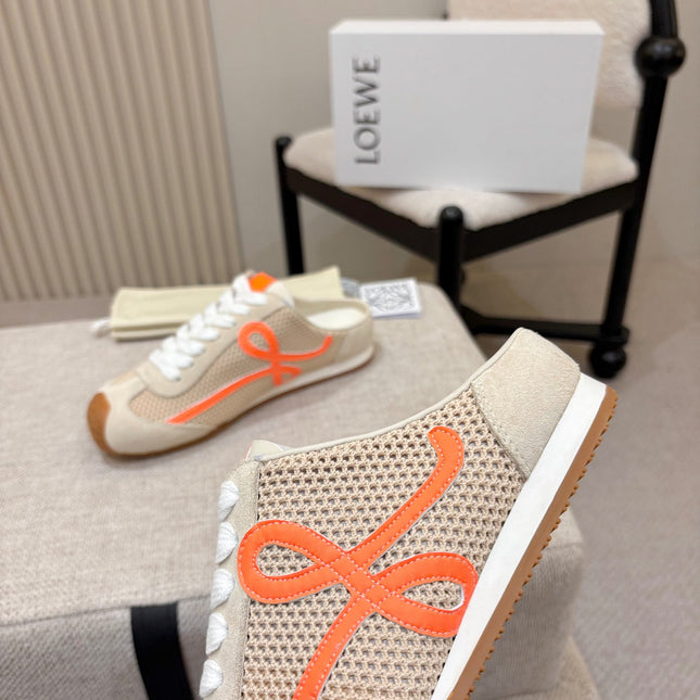LOEWE 26S MULE SNEAKERS IN BEIGE ORANGE SUEDE AND MESH
