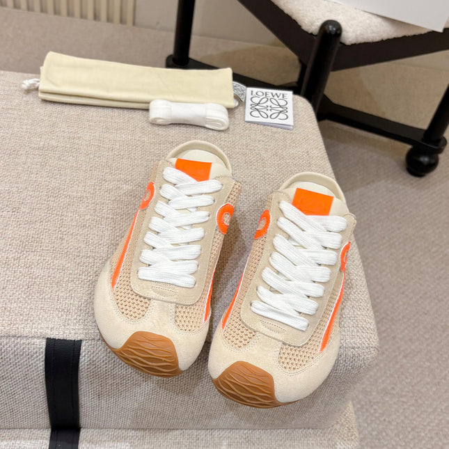 LOEWE 26S MULE SNEAKERS IN BEIGE ORANGE SUEDE AND MESH