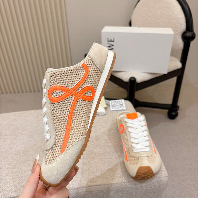 LOEWE 26S MULE SNEAKERS IN BEIGE ORANGE SUEDE AND MESH