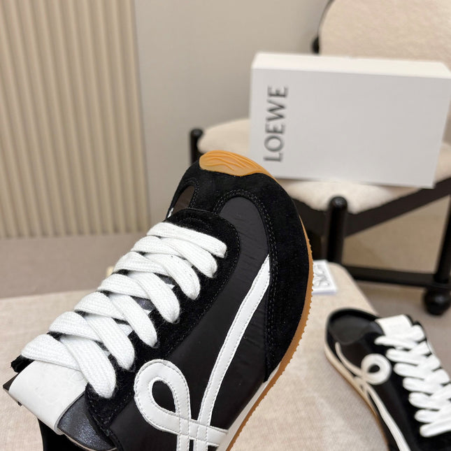 LOEWE 26S MULE SNEAKERS IN BLACK WHITE SUEDE AND NYLON
