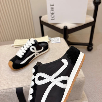 LOEWE 26S MULE SNEAKERS IN BLACK WHITE SUEDE AND NYLON