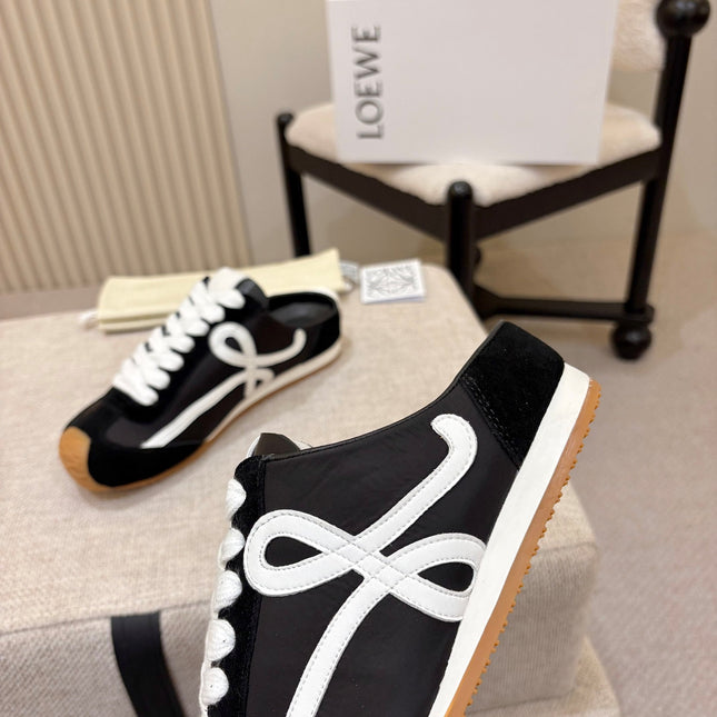LOEWE 26S MULE SNEAKERS IN BLACK WHITE SUEDE AND NYLON