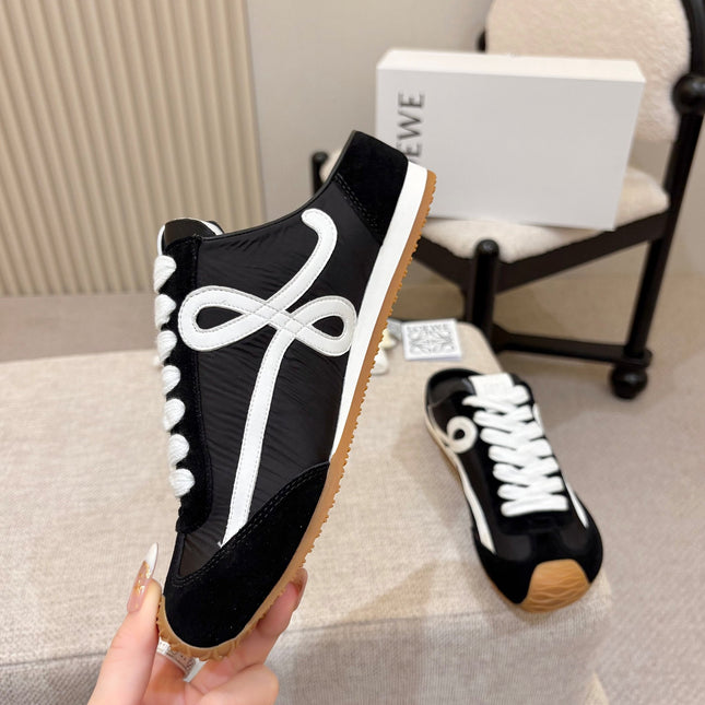 LOEWE 26S MULE SNEAKERS IN BLACK WHITE SUEDE AND NYLON