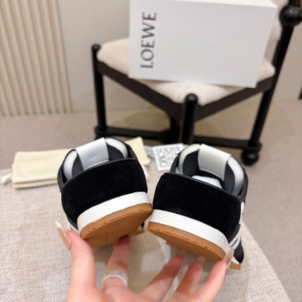 LOEWE 26S MULE SNEAKERS IN BLACK WHITE SUEDE AND NYLON