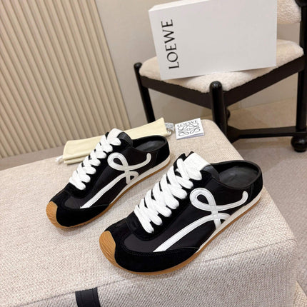 LOEWE 26S MULE SNEAKERS IN BLACK WHITE SUEDE AND NYLON