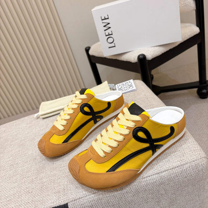 LOEWE 26S MULE SNEAKERS IN YELLOW AND TAN BROWN SUEDE AND NYLON