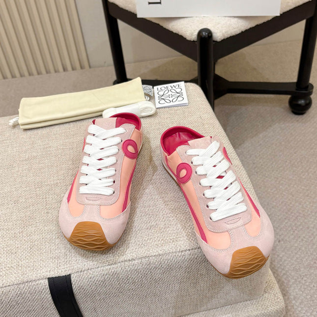 LOEWE 26S MULE SNEAKERS IN PINK SUEDE AND NYLON