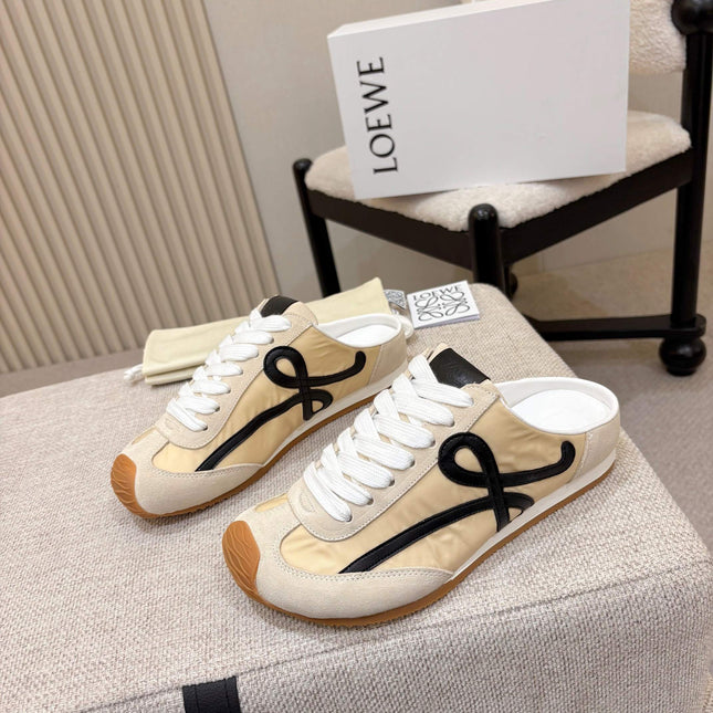 LOEWE 26S MULE SNEAKERS IN BEIGE BLACK SUEDE AND NYLON