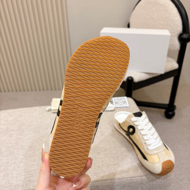 LOEWE 26S MULE SNEAKERS IN BEIGE BLACK SUEDE AND NYLON