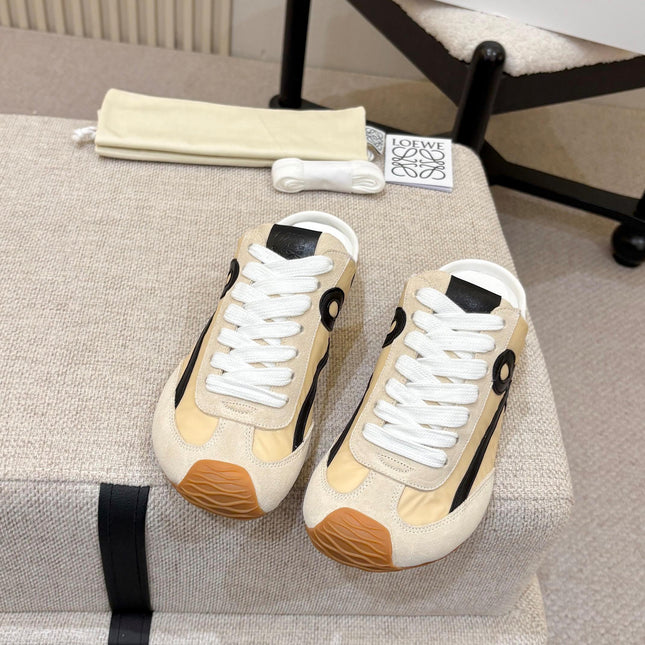 LOEWE 26S MULE SNEAKERS IN BEIGE BLACK SUEDE AND NYLON