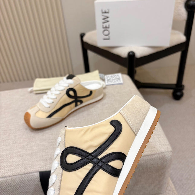 LOEWE 26S MULE SNEAKERS IN BEIGE BLACK SUEDE AND NYLON
