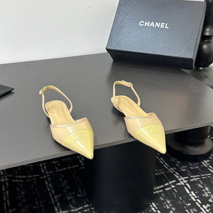 CHANEL 26S SLINGBACK FLATS IN BEIGE AND PASTEL YELLOW LAMBSKIN