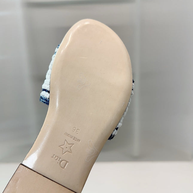 DIOR 26S WOVEN-STRAP SANDALS IN WHITE AND NAVY BLUE CALFSKIN