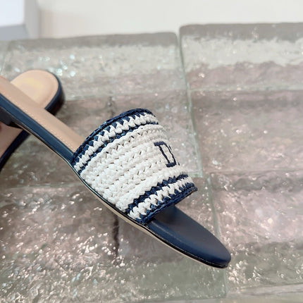 DIOR 26S WOVEN-STRAP SANDALS IN WHITE AND NAVY BLUE CALFSKIN