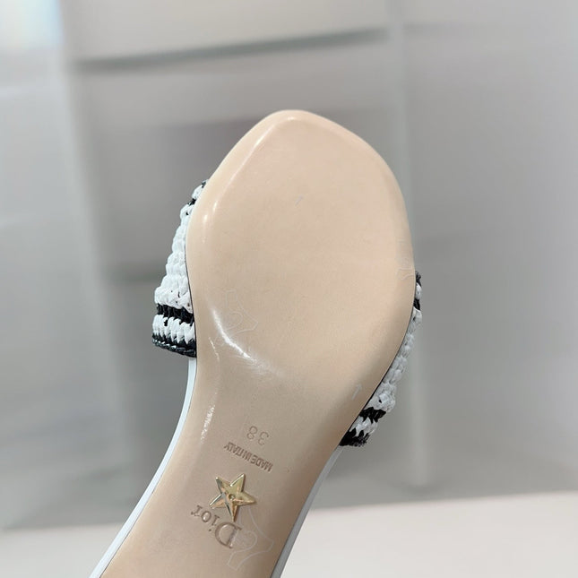 DIOR 26S WOVEN-STRAP HIGH-HEEL SANDALS IN WHITE CALFSKIN