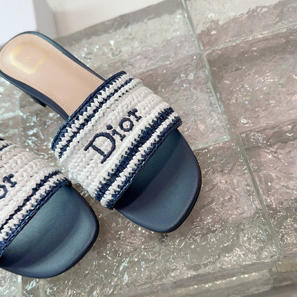 DIOR 26S WOVEN-STRAP HIGH-HEEL SANDALS IN WHITE AND NAVY BLUE CALFSKIN
