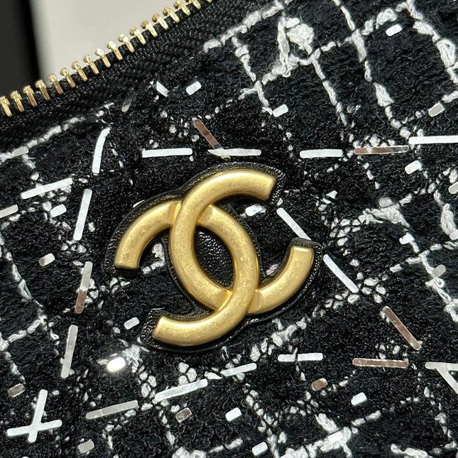 HOBO BAG 23 IN BLACK MIX WHITE TWEED GOLD HARDWARE