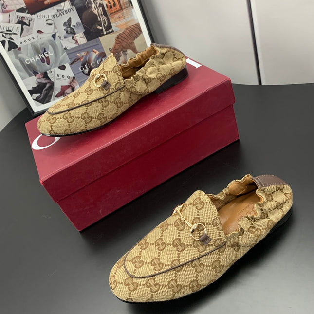GUCCI 26S LOAFERS IN DARK BEIGE CANVAS