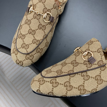 GUCCI 26S LOAFERS IN DARK BEIGE CANVAS
