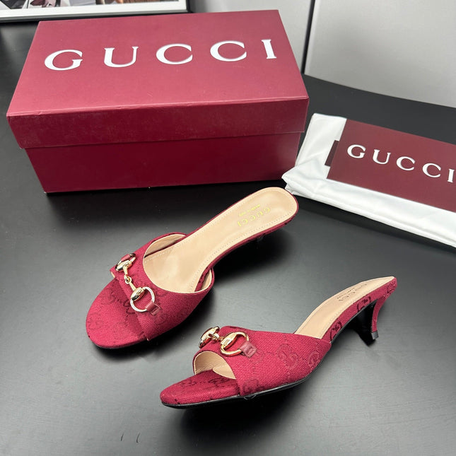 GUCCI 26S HIGH-HEELED SANDALS 50 MM IN RED CANVAS