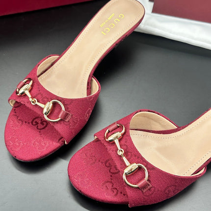 GUCCI 26S HIGH-HEELED SANDALS 50 MM IN RED CANVAS