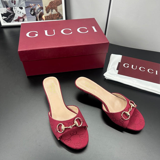 GUCCI 26S HIGH-HEELED SANDALS 50 MM IN RED CANVAS