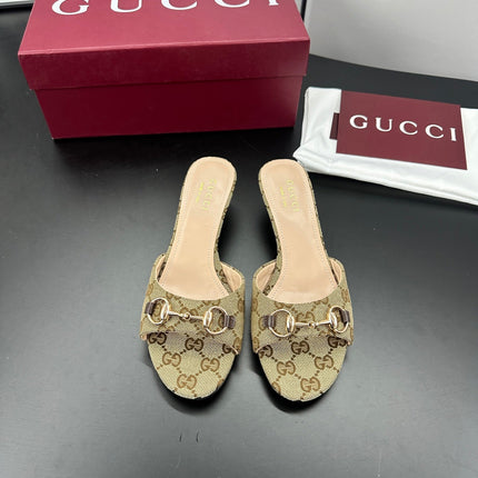 GUCCI 26S HIGH-HEELED SANDALS 50 MM IN DARK BEIGE CANVAS
