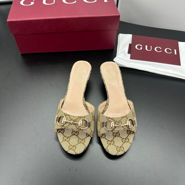 GUCCI 26S HIGH-HEELED SANDALS 50 MM IN DARK BEIGE CANVAS