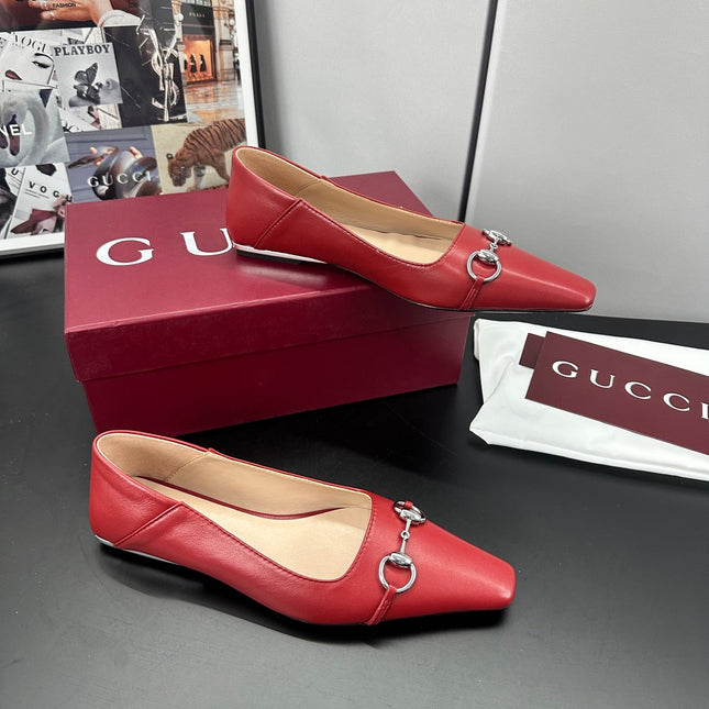 GUCCI 26S VITTORIA BALLERINA SHOES IN RED CALFSKIN