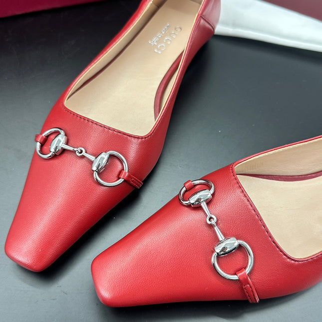GUCCI 26S VITTORIA BALLERINA SHOES IN RED CALFSKIN