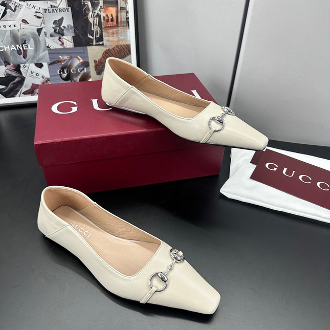 GUCCI 26S VITTORIA BALLERINA SHOES IN CREAM WHITE CALFSKIN