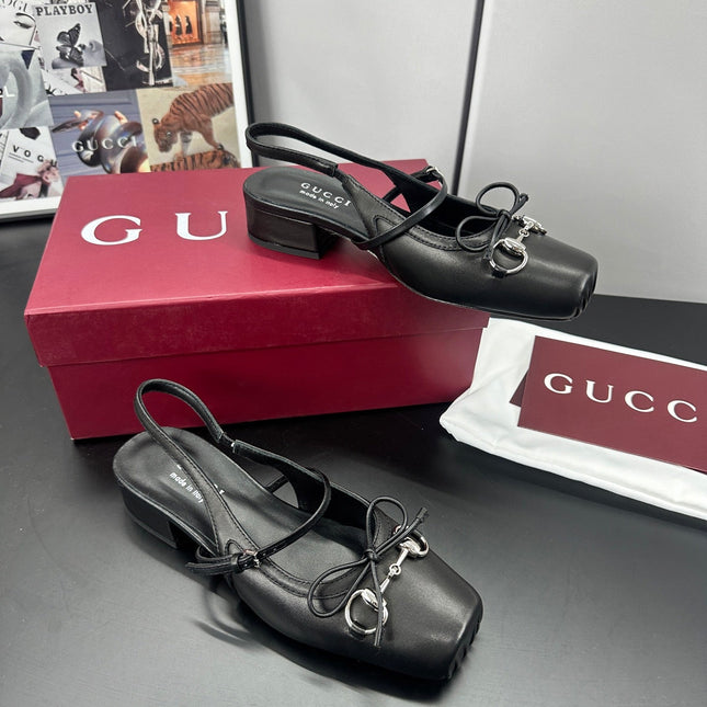 GUCCI 26S SLINGBACK 25 MM IN BLACK CALFSKIN