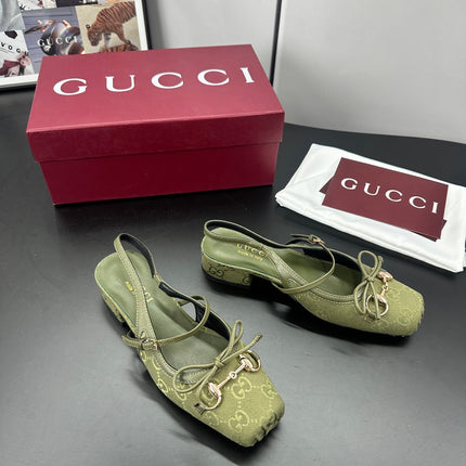 GUCCI 26S SLINGBACK 25 MM IN MOSS GREEN CANVAS