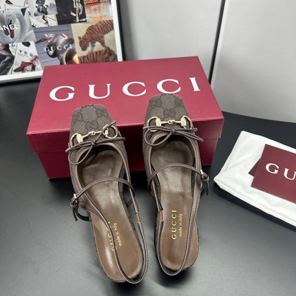 GUCCI 26S SLINGBACK 25 MM IN TAUPE BROWN CANVAS