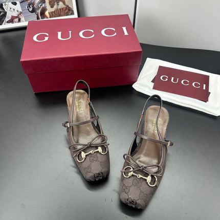GUCCI 26S SLINGBACK 25 MM IN TAUPE BROWN CANVAS