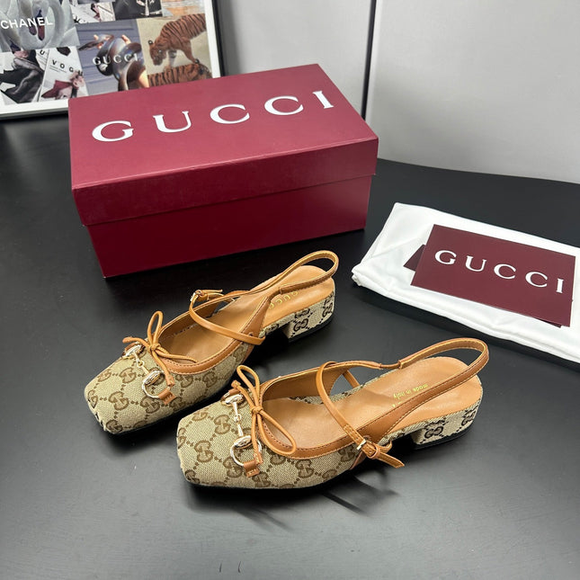 GUCCI 26S SLINGBACK 25 MM IN DARK BEIGE CANVAS